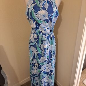 J. McLaughlin Charlene Maxi Dress Sz M Floral M Blues Excellent Condition